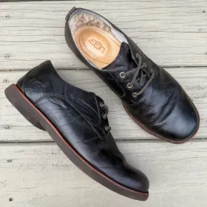 Ugg Klayton Black Leather Lace Up Shoes size 9.5
