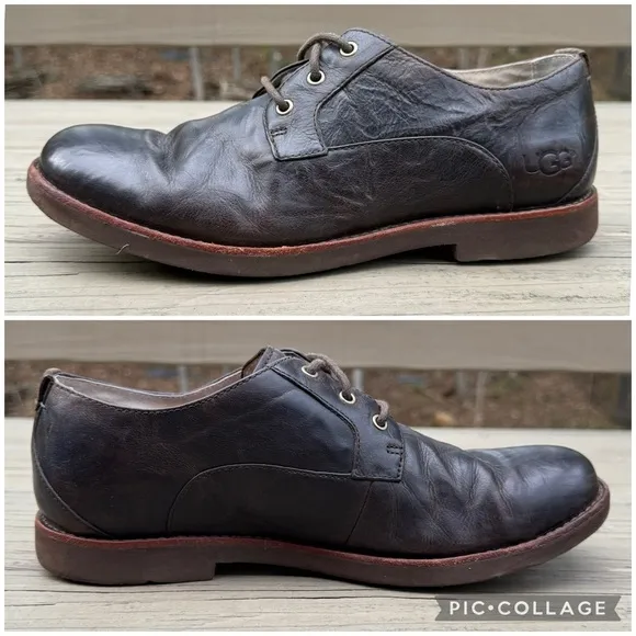 Ugg Klayton Black Leather Lace Up Shoes size 9.5