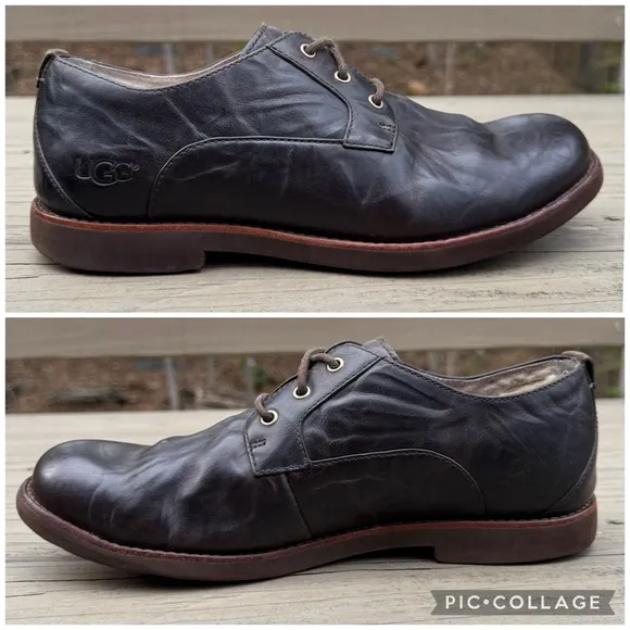 Ugg Klayton Black Leather Lace Up Shoes size 9.5