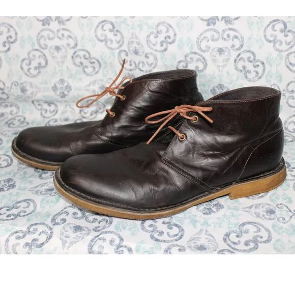 UGG Men's Dark Brown Leather Chukka LaceUp Ankle Boots Shoes‎ Size 12