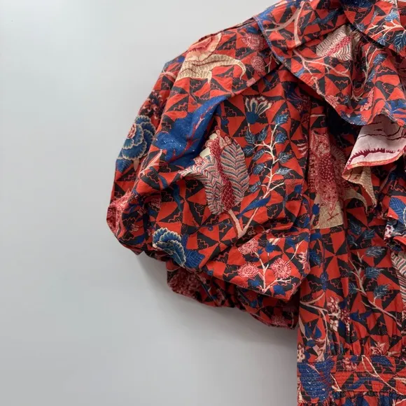 Ulla Johnson Maude Short Puff Sleeve Floral Wrap Mini Dress in Hibiscus‎ Sz 0