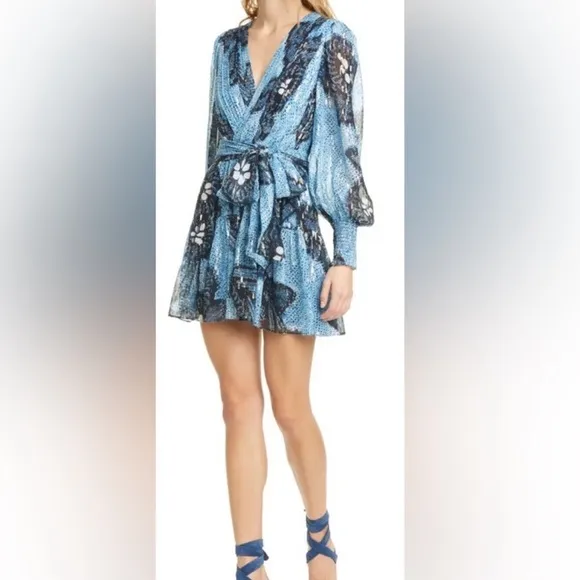 Ulla Johnson Noemi Blue Floral Wrap Dress size 4- Missing Belt