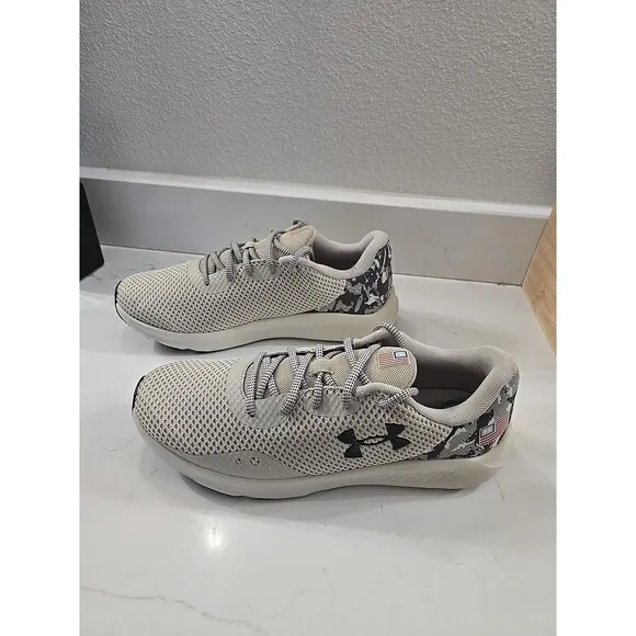 Under Armour Charged Pursuit 3 Freedom USA Mens 12 Beige Camo Running Shoes Flag