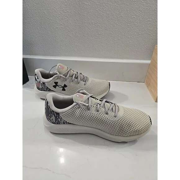 Under Armour Charged Pursuit 3 Freedom USA Mens 12 Beige Camo Running Shoes Flag