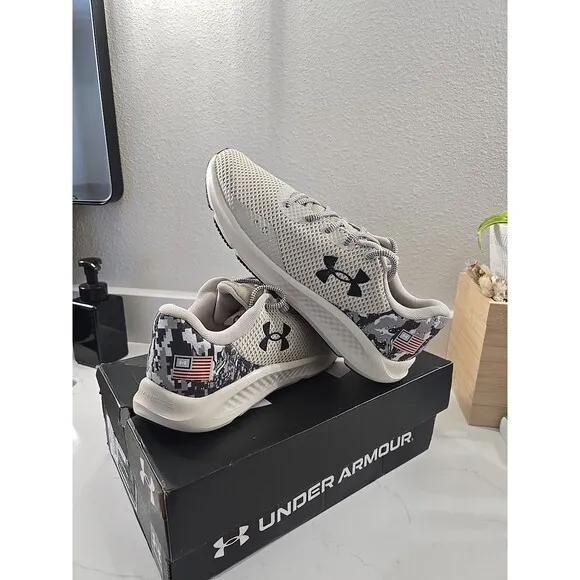 Under Armour Charged Pursuit 3 Freedom USA Mens 12 Beige Camo Running Shoes Flag