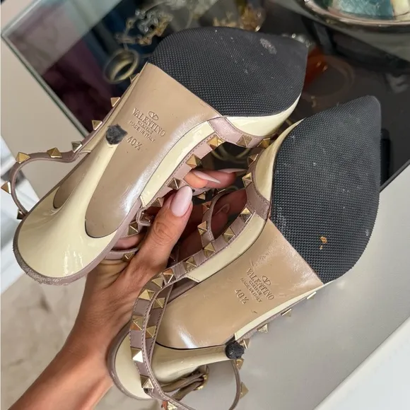 Valentino Women's Cream and Tan Studded Heels