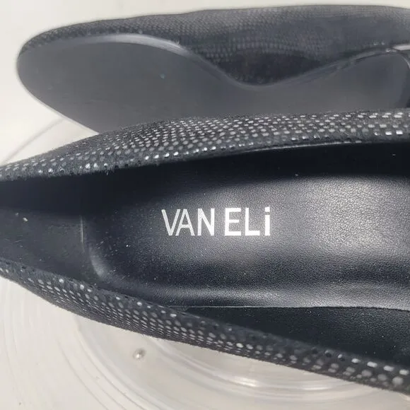 Vaneli Shoes Dayle Black Heels Womens Sz 8.5 Lizard Embossed, Iridescent New