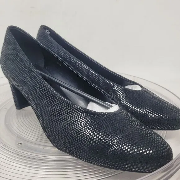 Vaneli Shoes Dayle Black Heels Womens Sz 8.5 Lizard Embossed, Iridescent New