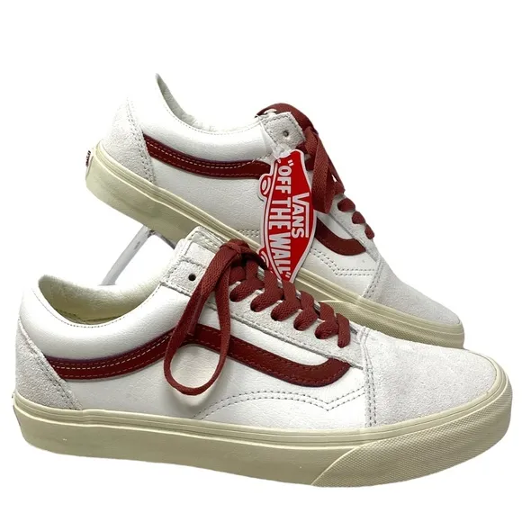 VANS Old Skool Shoes Low Suede Leather Red White Women's Size Skate VN0A4BW2R2S
