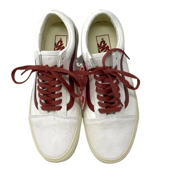 VANS Old Skool Shoes Low Suede Leather Red White Women's Size Skate VN0A4BW2R2S