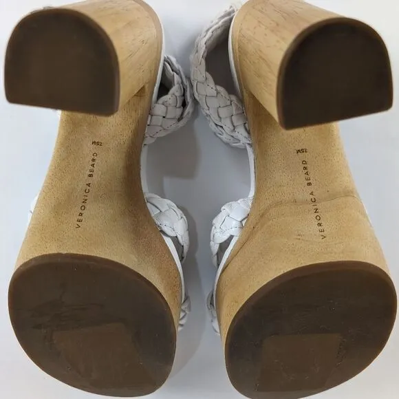 VERONICA BEARD Gael Braided White Leather Ankle Strap Wooden Platform Sandal 7.5