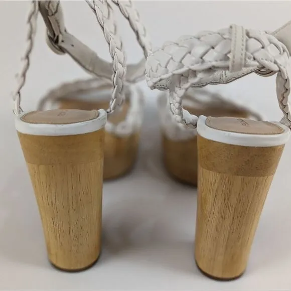 VERONICA BEARD Gael Braided White Leather Ankle Strap Wooden Platform Sandals 9