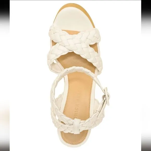 VERONICA BEARD Gael Braided White Leather Ankle Strap Wooden Platform Sandals 9