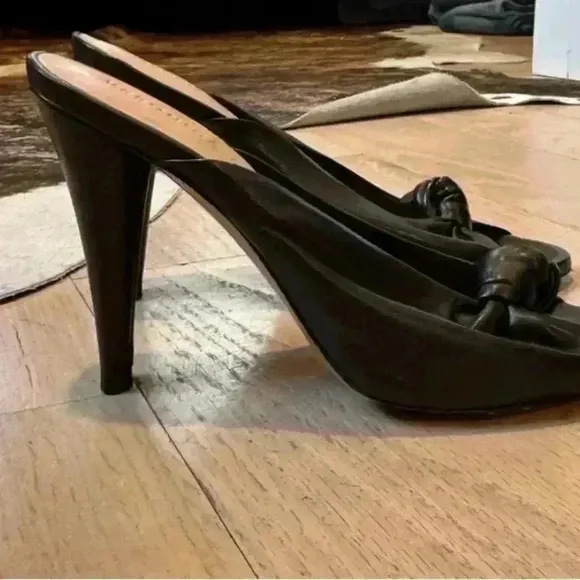 Veronica Beard Heels Sandals 7.5 Pari Knotted Twisted Black Napa Leather Slide