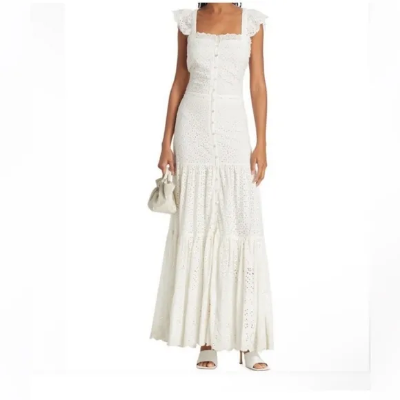 Veronica Beard White Aislin Tiered Broderie Adeline Cotton Maxi Dress size 4