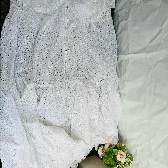 Veronica Beard White Aislin Tiered Broderie Adeline Cotton Maxi Dress size 4