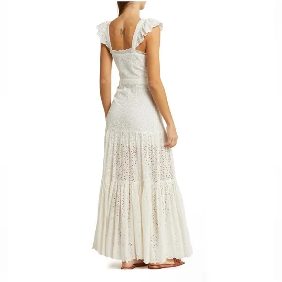 Veronica Beard White Aislin Tiered Broderie Adeline Cotton Maxi Dress size 4