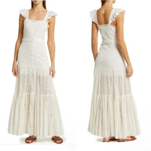 Veronica Beard White Aislin Tiered Broderie Adeline Cotton Maxi Dress size 4