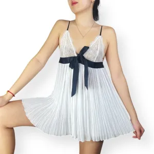 Victoria's Secret Lace Satin Bow Pleated Babydoll Slip Dress Size M