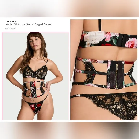 Victorias secret luxe stretch silk SEXY Atelier Caged Corset waist cincher