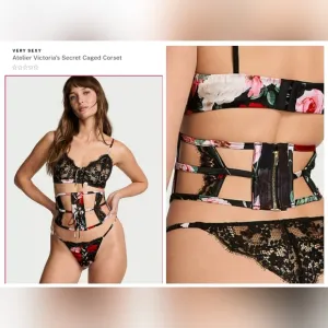 Victorias secret luxe Very sexy stretch silk Atelier Caged Corset waist cincher