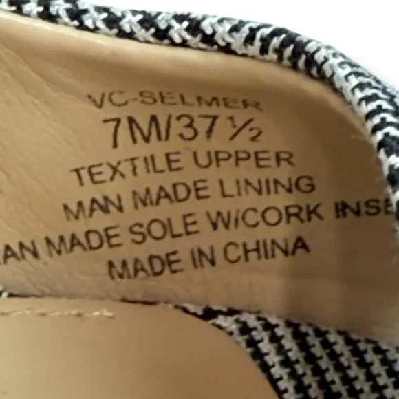Vince Camuto Selmer Houndstooth Plaid Open Toe Chunky Heel Mary Janes, Size 7