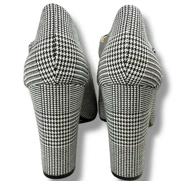 Vince Camuto Selmer Houndstooth Plaid Open Toe Chunky Heel Mary Janes, Size 7