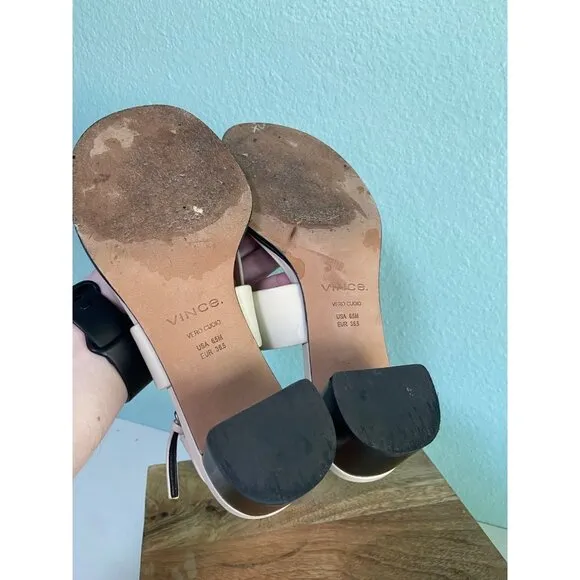 Vince Women's Moonlight Alina Leather Heeled Leather Thong Sandal Shoes Size 6.5