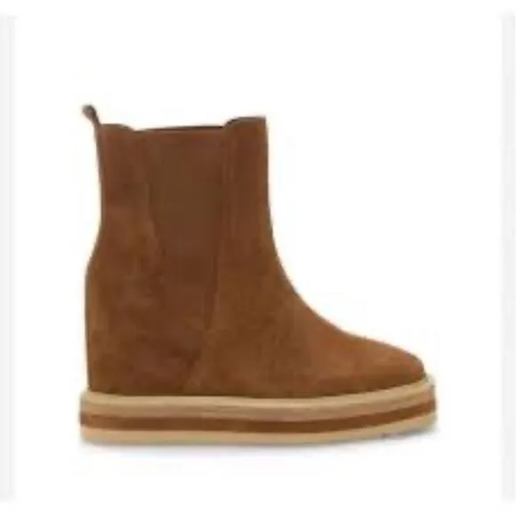 Vince Camuto Omassa Suede Chelsea Boots Platform Wedge Brown NEW