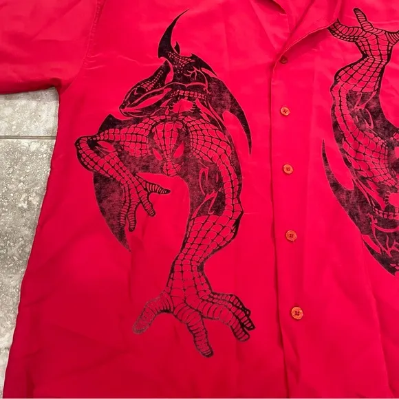 Vintage 2001 Marvel Comics Spider-Man Button Up All Over Print L Shirt