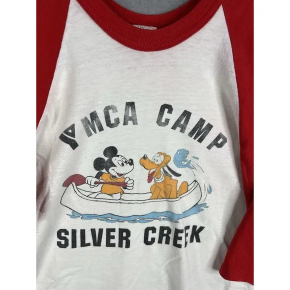 Vintage 70s 80s Disney Raglan Tshirt Mickey Graphic Hanes L USA Made