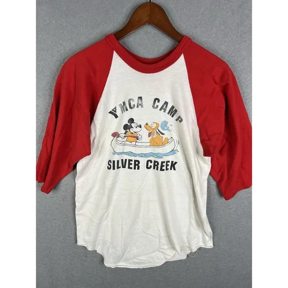 Vintage 70s 80s Disney Raglan Tshirt Mickey Graphic Hanes L USA Made