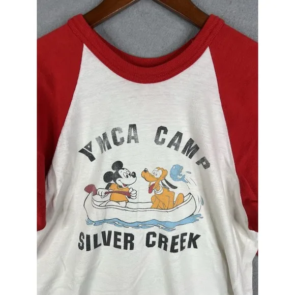 Vintage 70s 80s Disney Raglan Tshirt Mickey Graphic Hanes L USA Made
