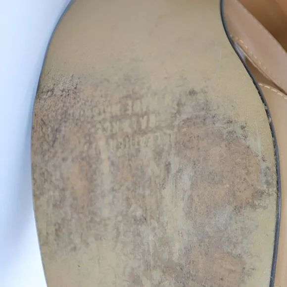 Vintage 70's Tan Beige Leather Slingback Grandma Open Toe Chunky Heels Sandals 8