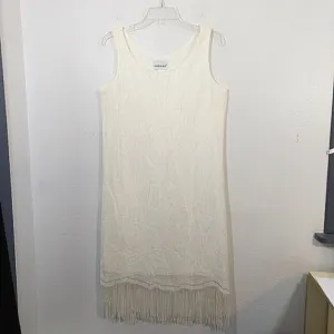Vintage 80s cream leaf lace fringed Gatsby column flapper dress Fashion Bug 8