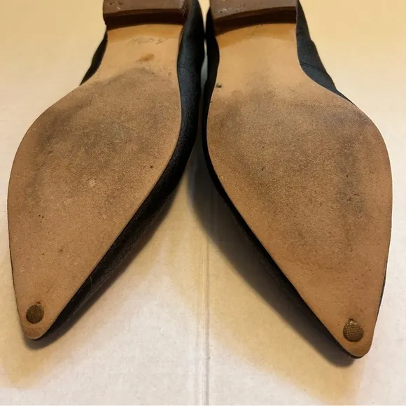 Vintage Buskens Black Leather Studded Geometric Shoes Pointed Toe Small