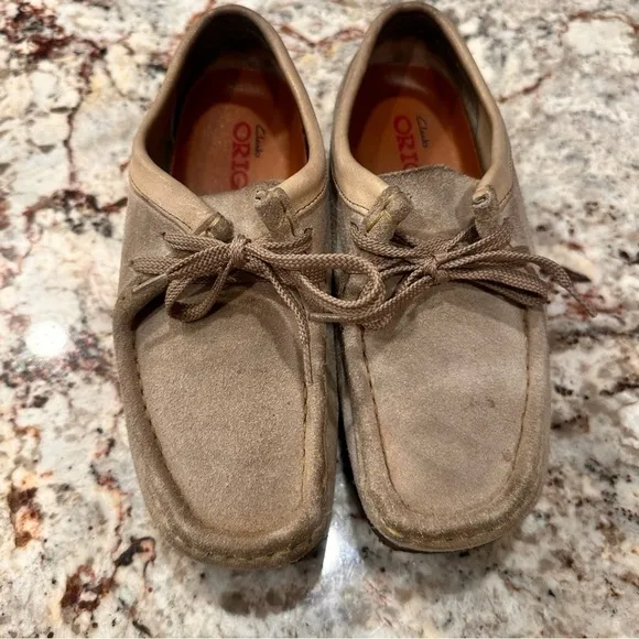 Vintage Clark’s Original men’s Wallabee Shoes 7M Leather Stone Beige suede