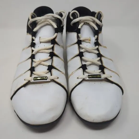 Vintage Converse All Star White Hi Top Leather Shoes Men Size 11