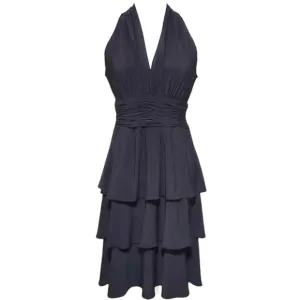 Vintage Evan Picone Black Cocktail Dress Ruched Waist Layered Skirt Size 14