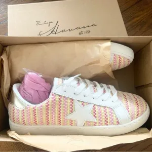 Vintage Havana Pink Tweed Stripe Logo Star Sneakers White Shoes NEW IN BOX 7.5