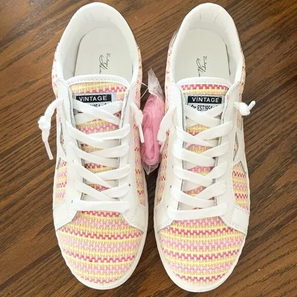 Vintage Havana Pink Tweed Stripe Logo Star Sneakers White Shoes NEW IN BOX 7.5
