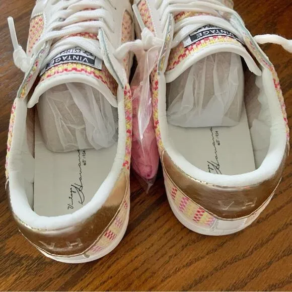 Vintage Havana Pink Tweed Stripe Logo Star Sneakers White Shoes NEW IN BOX 7.5