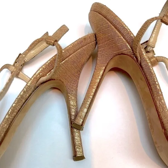 Vintage Jimmy Choo 90’s Rose Gold Sparkly Slingback Heals: S- 7.5