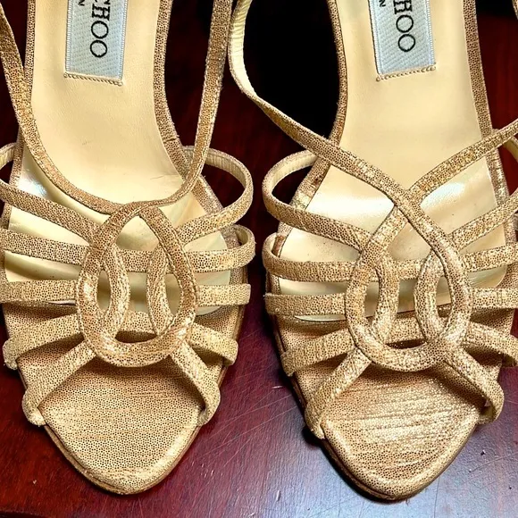 Vintage Jimmy Choo 90’s Rose Gold Sparkly Slingback Heals: S- 7.5