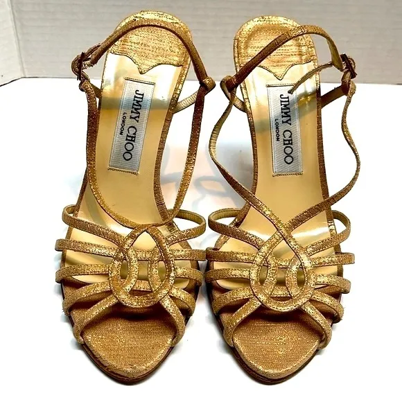 Vintage Jimmy Choo 90’s Rose Gold Sparkly Slingback Heals: S- 7.5