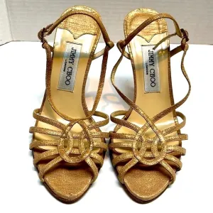 Vintage Jimmy Choo 90’s Rose Gold Sparkly Slingback Heals: S- 7.5