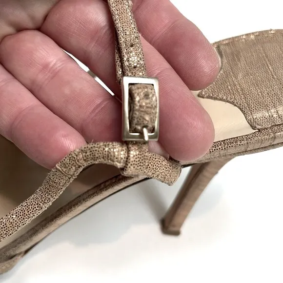 Vintage Jimmy Choo 90’s Rose Gold Sparkly Slingback Heals: S- 7.5
