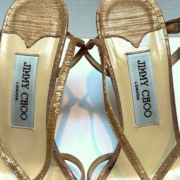 Vintage Jimmy Choo 90’s Rose Gold Sparkly Slingback Heals: S- 7.5