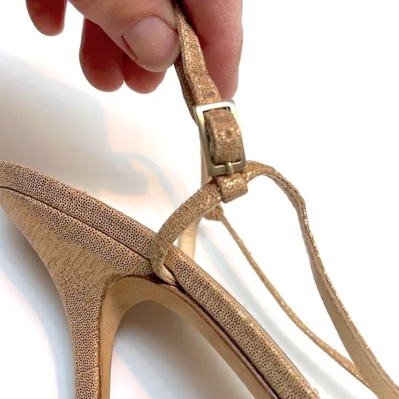 Vintage Jimmy Choo 90’s Rose Gold Sparkly Slingback Heals: S- 7.5