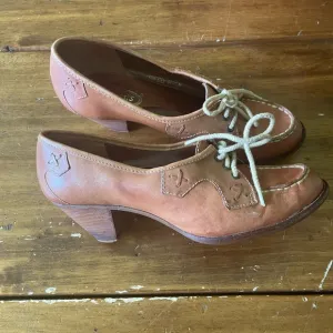 Vintage Nobil's Women's Shoes Brown Leather Brogues Heel Loafer Lace-up Size 8.5